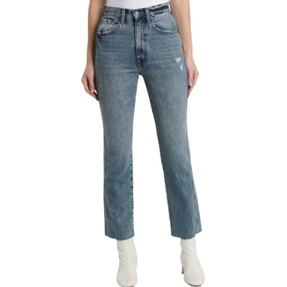 Pistola Revolve High-Waisted Straight-Leg Distressed Jeans, Size 25 - Picture 7 of 10